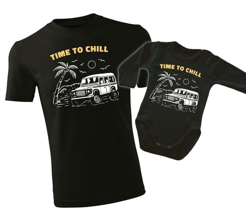 Komplet dla taty i syna " WAKACJE – TIME TO CHILL" koszulka + body Moocha 