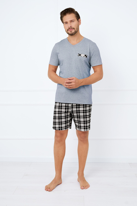 Piżama Męska krótki rękaw, spodenki Klark talian Fashion - melange/druk 