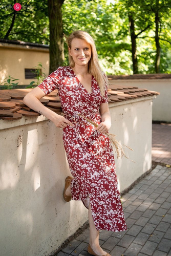 Two Ways LONG Sukienka do karmienia ciążowa krótki rękaw Milk&Love miętowa w magnolie i ptaki