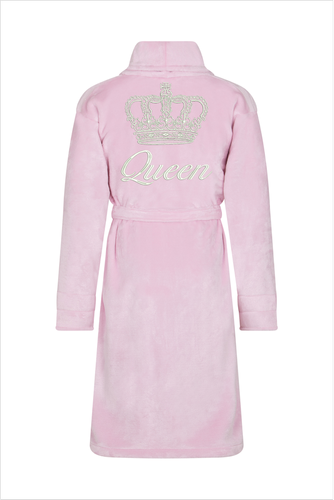 Szlafrok damski polarowy Queen + Korona ByShelly - jasny róż/srebrny