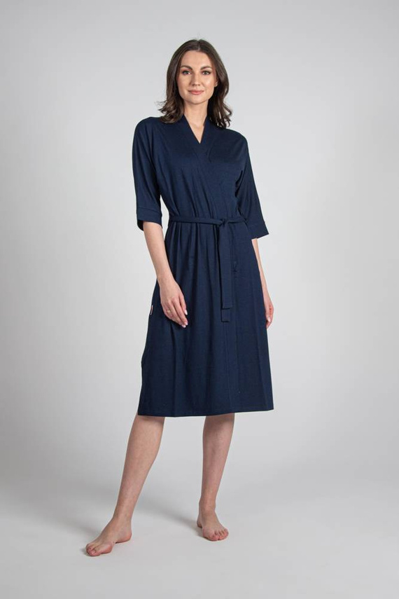 De Lafense Visa 942 – długi, lekki szlafrok damski z wiskozy, granat