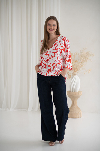 Milk&Love Bluzka ciążowa i do karmienia Mamafullness kwiaty – wiskoza, oversize, rękaw 3/4