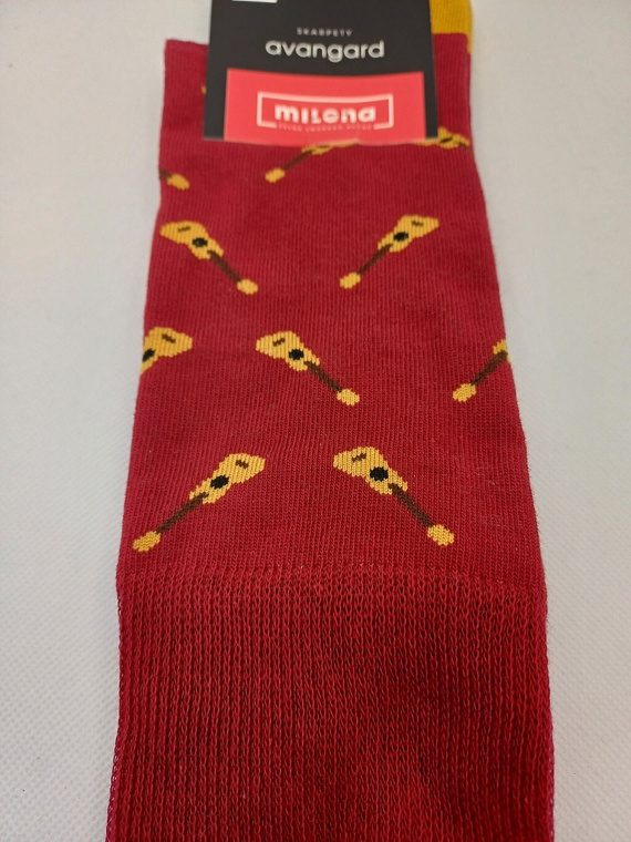 0125-122 Milena Avangard „Małe Gitary” – Skarpety męskie bawełniane | Wzorzyste, nieuciskające