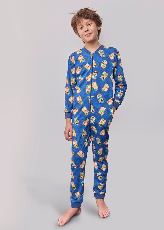 Cornette Kids Boy kombinezon chłopięcy 185/183 186/183 Capybara 2 – 100% bawełna, suwak, kieszenie, print z kapibarą