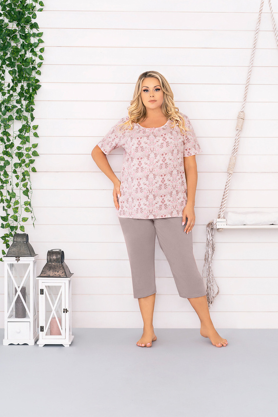 Piżama Damska krótki rękaw, 3/4 spodnie Kalmia Italian Fashion- druk