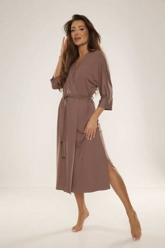 De Lafense Visa 942 – długi, lekki szlafrok damski z wiskozy, mocca