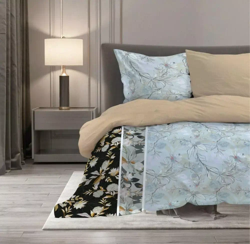Pościel satynowa Elegant 010 liscie Faro szary