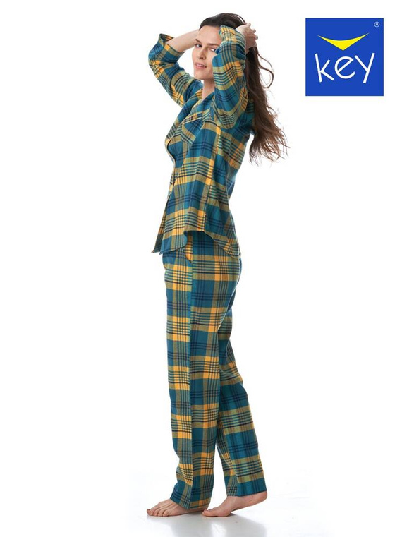 Rozpinana Piżama Damska LNS 407 Key - zielony/kratka