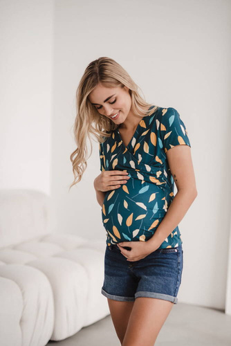 Bluzka do karmienia i ciążowa Milk Bar Milk&Love turkusowy w listki