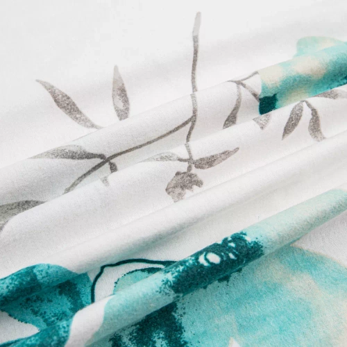 Pościel flanelowa kwiaty 31504/1 Darymex biały/turkusowy 