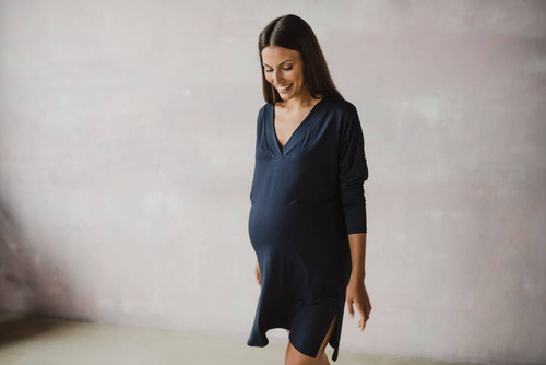 Bambusowa koszula nocna ciążowa i do karmienia długi rękaw Moon Milk&Love granatowy