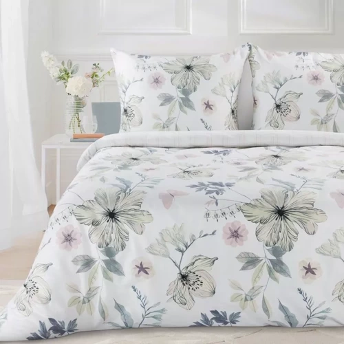 Pościel satynowa Spring 37 Kwiaty Eurofirany biały/zielony