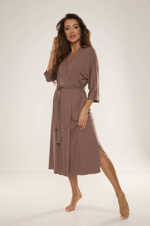 De Lafense Visa 942 – długi, lekki szlafrok damski z wiskozy, mocca