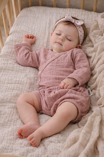 Body muślinowe Just Muslin Makoma rose– kopertowe, długi rękaw, naturalna bawełna