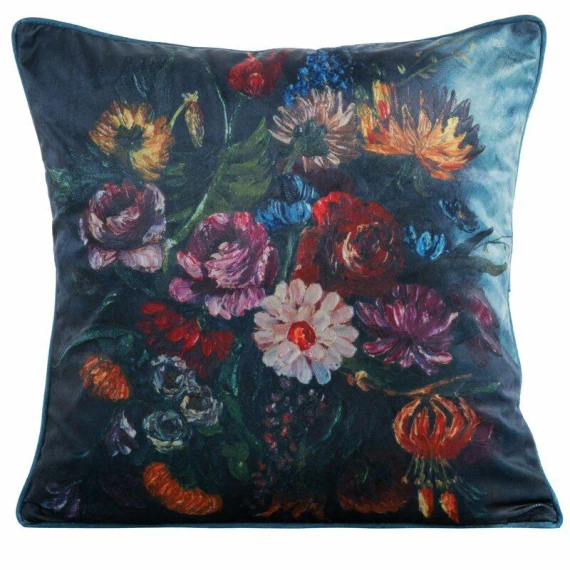 Poszewka welurowa kwiaty Velvet 112 Eurofirany granatowy