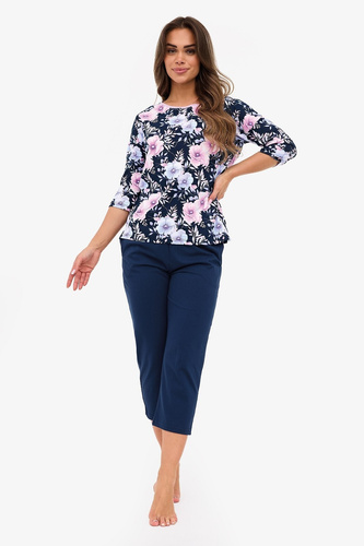 CORNETTE Anabel 147/465 – damska piżama bawełniana z rękawem 3/4 w granacie