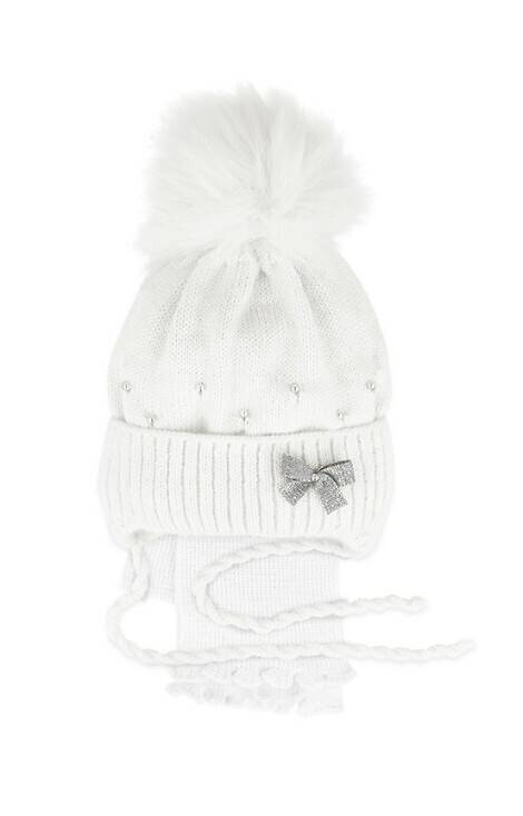 Komplet czapka+szalik 48-302 AJS biały