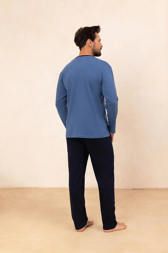 Piżama męska Regina 494 granatowa– bawełna, długi rękaw, wygodna i praktyczna