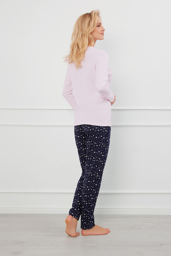 Rozpinana Piżama Damska długi rękaw, spodnie Libra Italian Fashion - różowy/druk