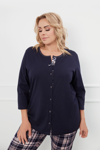 Piżama Damska 3/4 rękaw, 3/4 spodnie Dona Italian Fashion - granatowy/druk