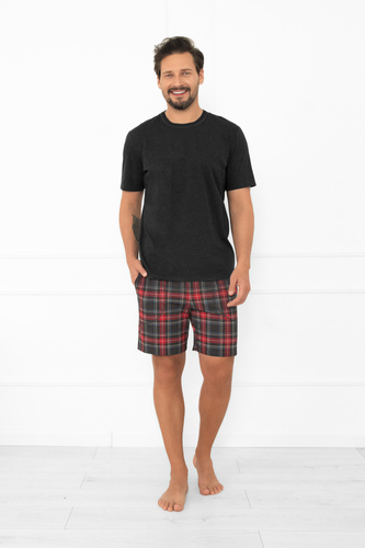 Piżama męska Rusoli Italian Fashion ciemny melanż – 100% bawełna, krata, krótki rękaw