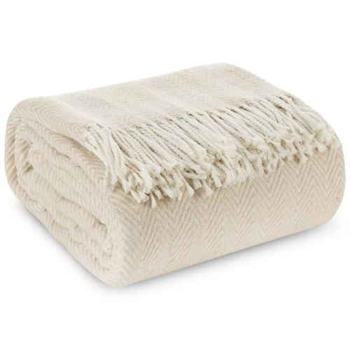 Koc narzuta z frędzlami Pled 7 Eurofirany beżowy