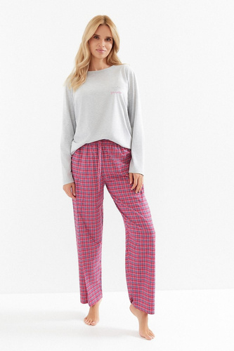 Piżama Taro Madlen 3512 – bawełniana, długa, z koszulką i spodniami w kratkę