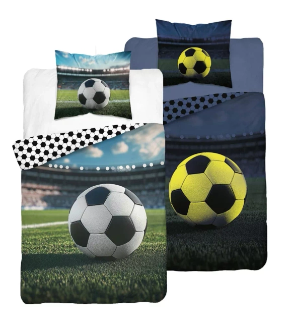 Pościel świecąca w ciemności 140x200 piłka nożna stadion 5546 A Fluo 95 + poszewka 70x90 | 100% bawełna | Dla dzieci