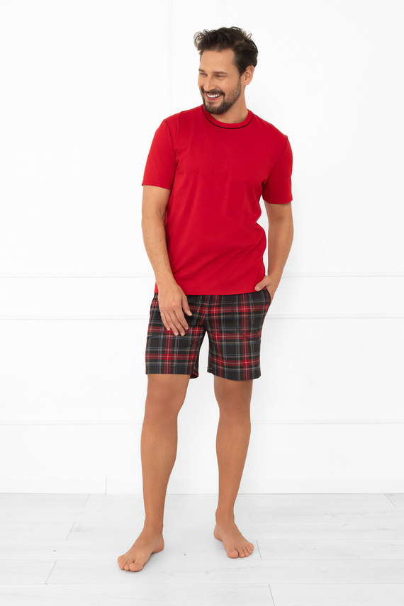 Piżama męska Rusoli Italian Fashion czerwona– 100% bawełna, krata, krótki rękaw