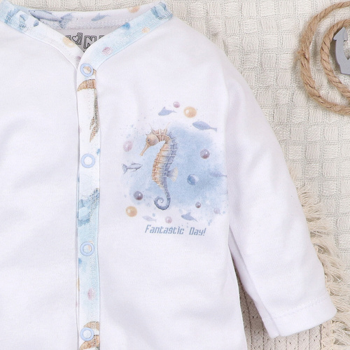 Nini Pajac Sea Of Joy biały– organiczna bawełna, dla noworodka, napy