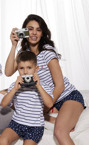 Piżama chłopięca 801/111 802/111 Marine Cornette biały-granatowy	