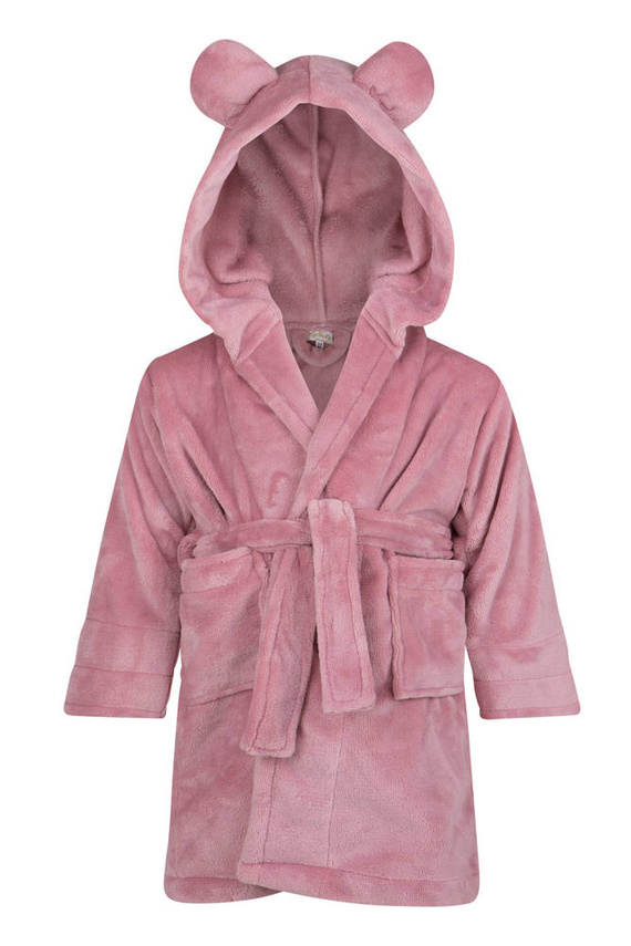 Szlafrok dziecięcy z uszami Teddy ByShelly - brudny róż