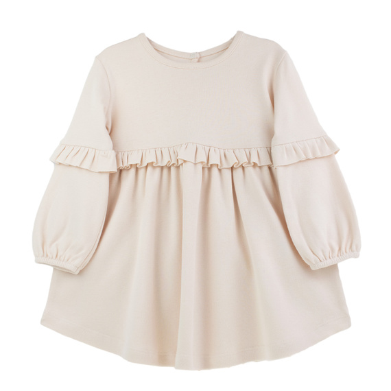 Sukienka Nicol 141973 – beżowa bawełniana, długi rękaw, falbanki