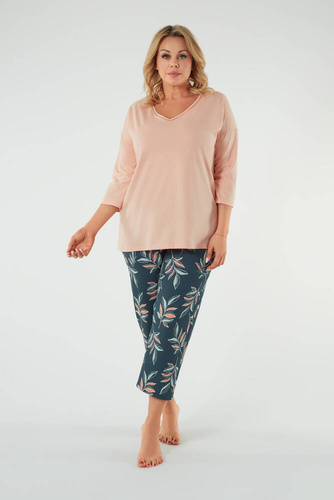 Piżama Damska 3/4 rękaw i 7/8 spodnie Julietta Italian Fashion -  łososiowy/druk 