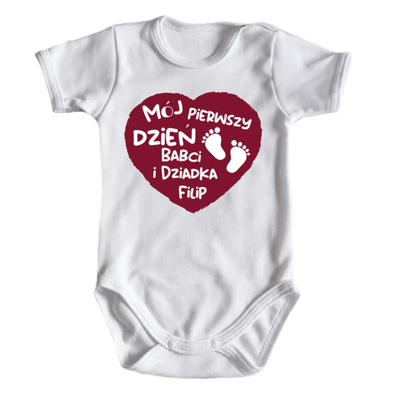 Body krótki rękaw "Mój pierwszy dzień Babci i Dziadka + imię" Moocha biały