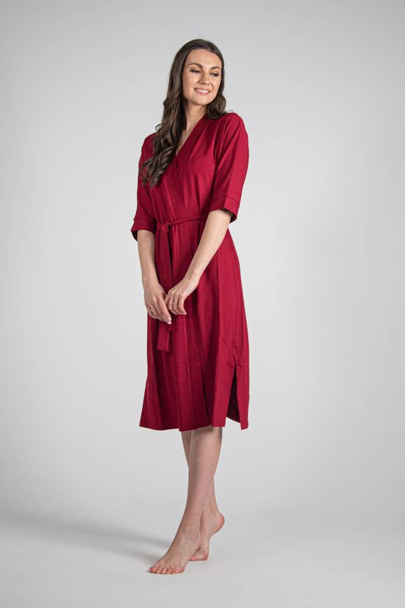 De Lafense Visa 942 – długi, lekki szlafrok damski z wiskozy, bordo