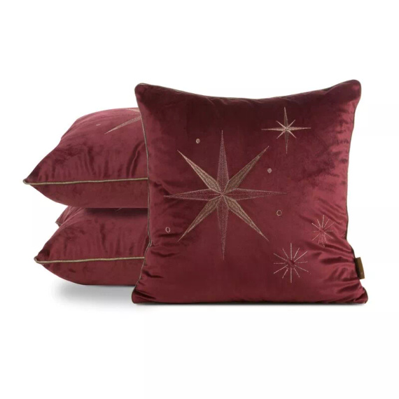 Eurofirany poszewka świąteczna CHP 259 – 45x45, bordowa z haftowaną gwiazdą, welwetowa