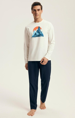 Henderson Loji Core 43475 white – piżama męska z długimi spodniami i nadrukiem