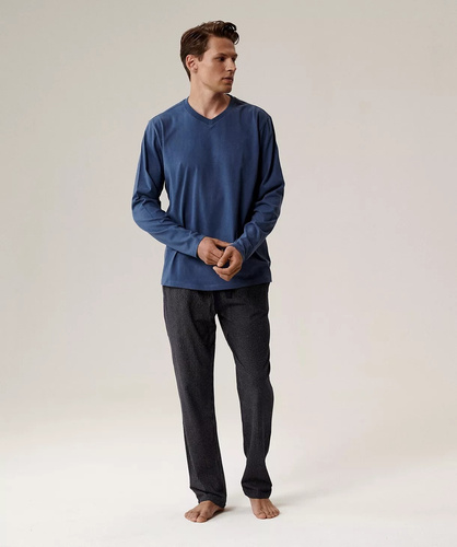 Bawełniana piżama męska NMP-389 Atlantic – długi rękaw, komfort i styl na co dzień