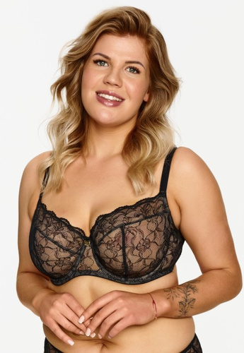 Lupoline 2607 – miękki czarny biustonosz na fiszbinach, koronka