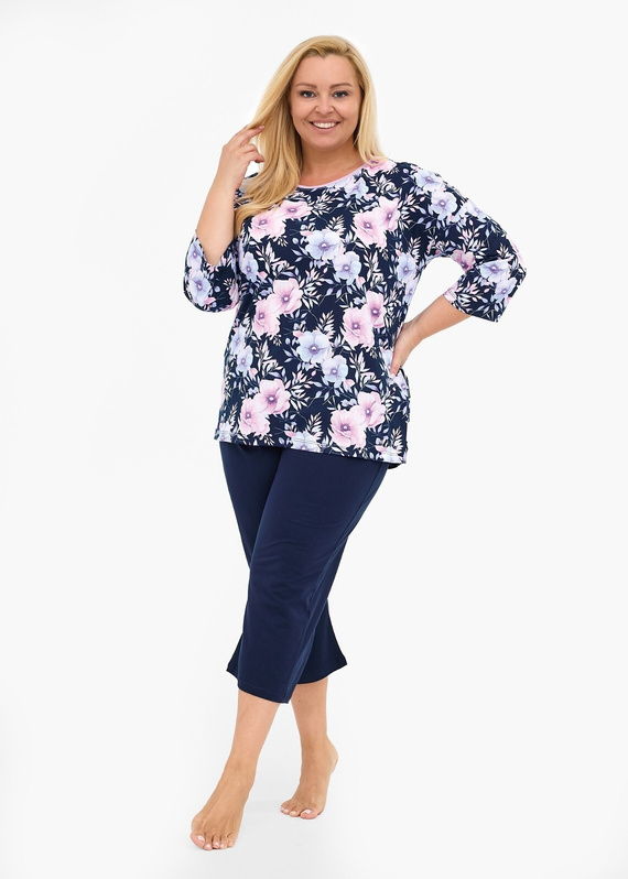 CORNETTE Anabel 147/465 – damska piżama bawełniana z rękawem 3/4 w granacie