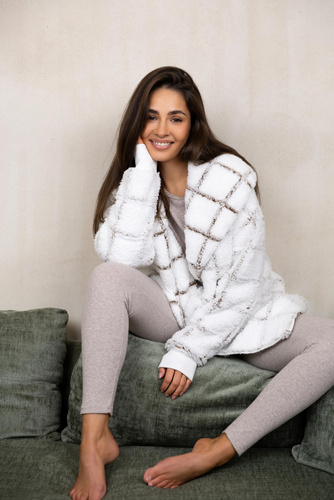 Kardigan Szlafrok Delphine Sensis - biały-kratka