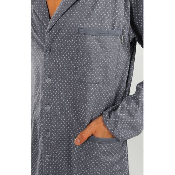 Bawełniana piżama męska, rozpinana Sesto Senso - kotwiczki grafitowy