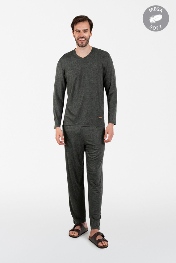 Piżama Męska długi rękaw, długie spodnie Akord talian Fashion - c.melanż