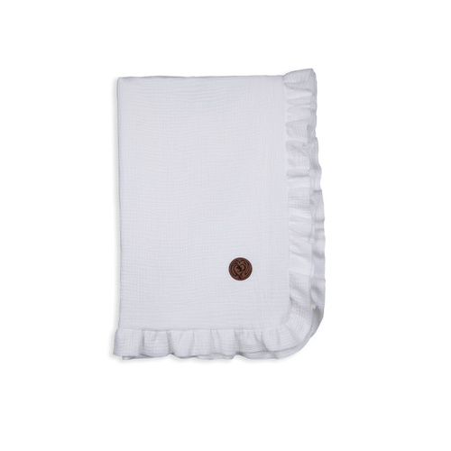 Biały Kocyk muślinowy dla niemowlaka Makaszka