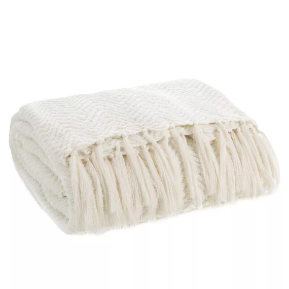 Koc narzuta z frędzlami Milo Eurofirany biały