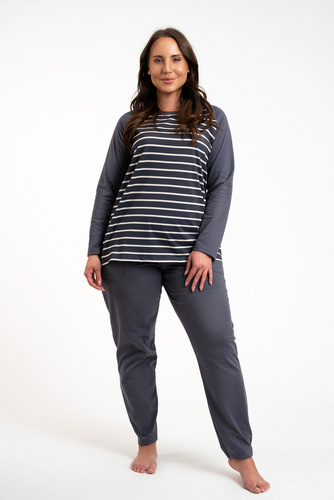 Piżama Damska długi rękaw, długie spodnie Oda Italian Fashion - druk grafitowy/grafitowy