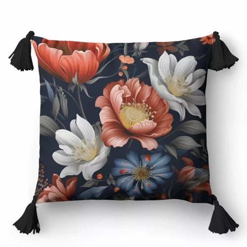 Poszewka dekoracyjna kwiaty 5401 b Panama 58 Detexpol granatowy