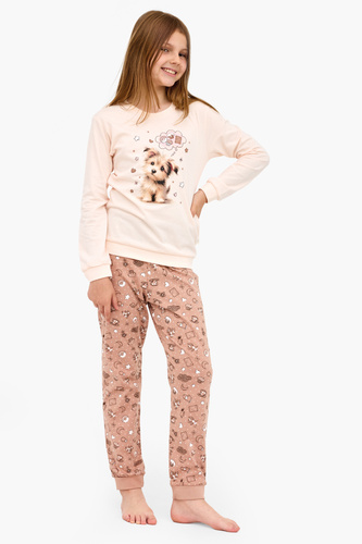 Piżama dziewczęca Cornette 592/193 Sweet Dog – ecru, bawełna, nadruk piesek