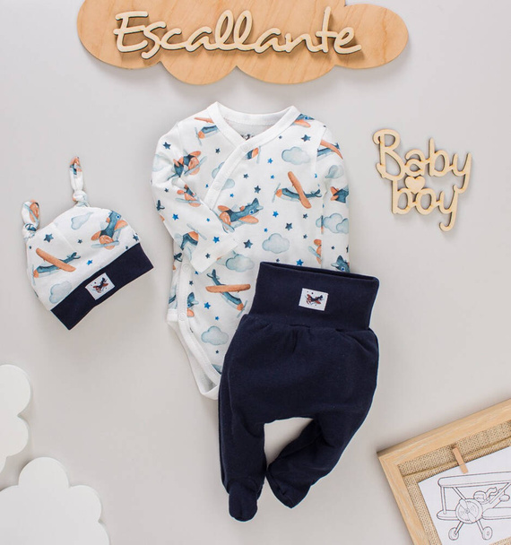 Półśpiochy z bawełny organicznej Samoloty Nini granatowy